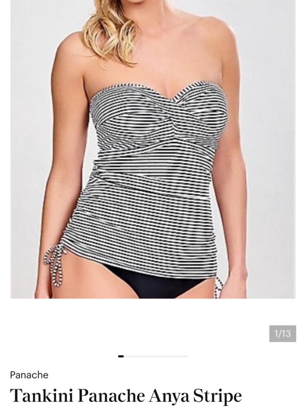 Panache Anya Women’s Black & White Striped Bandeau Tankini - Picture 4 of 5